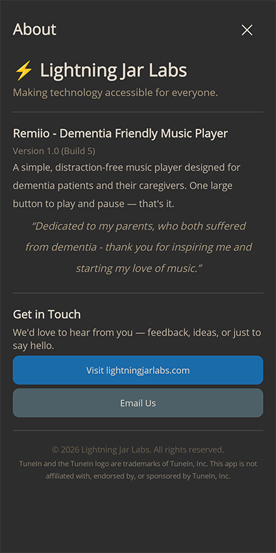 Remiio about us screen